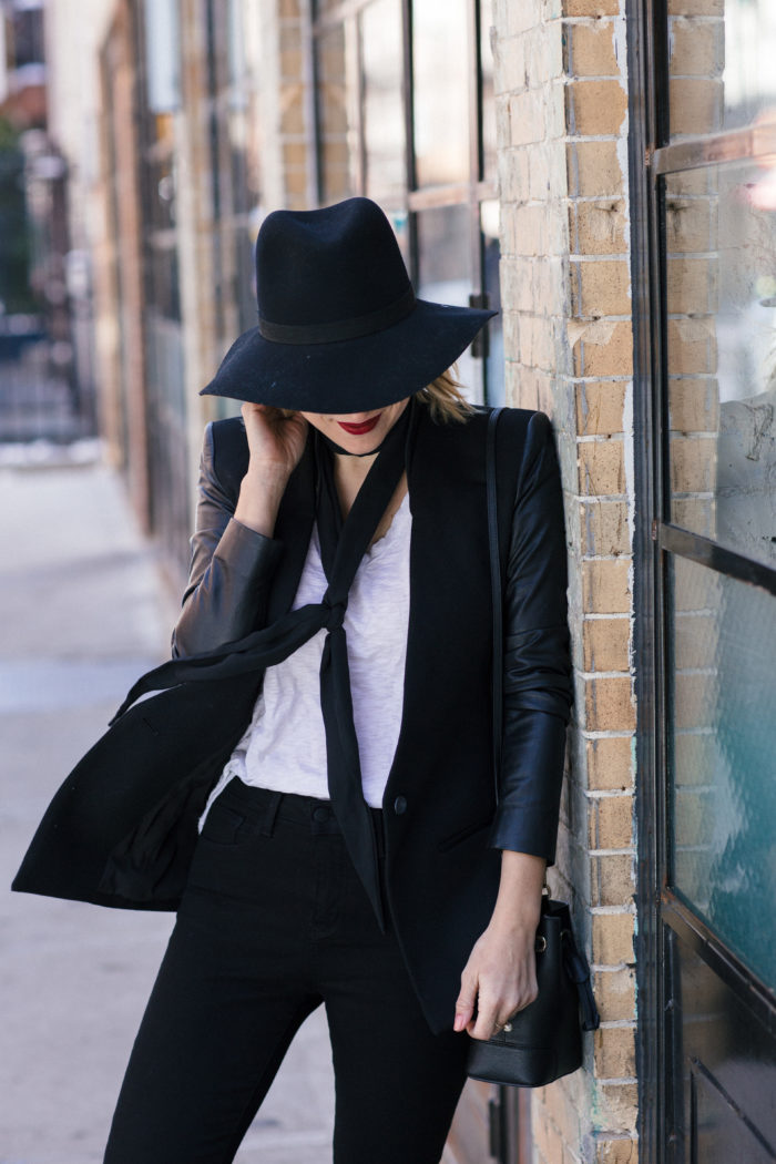 Janessa Leone Hat and Black Skinny Scarf 1