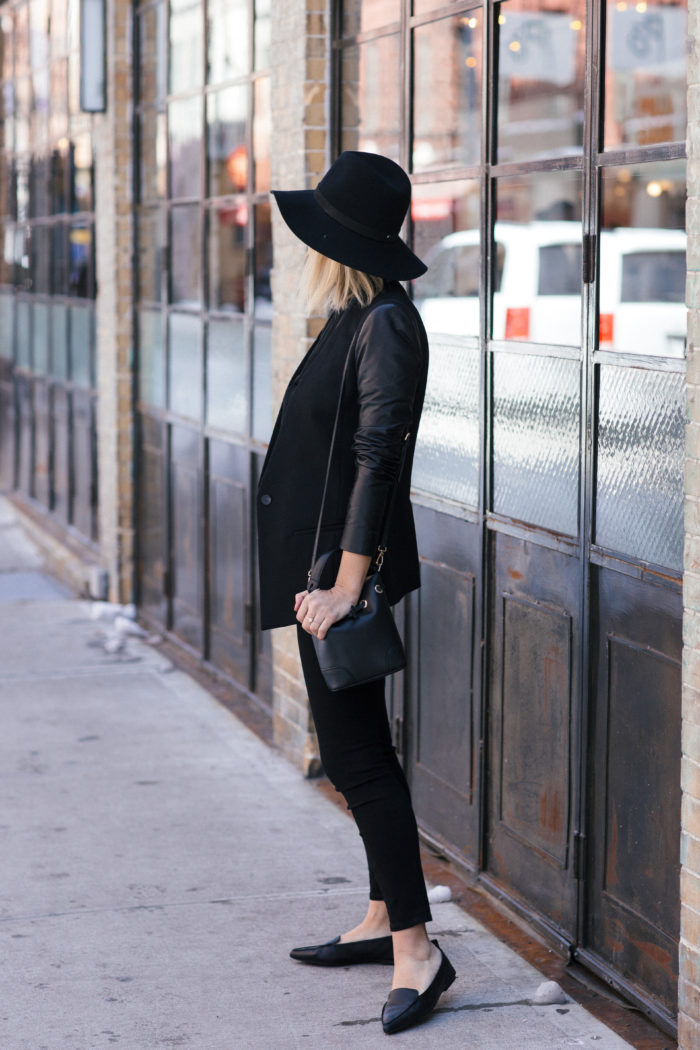 Janessa Leone Hat and Black Skinny Scarf 4