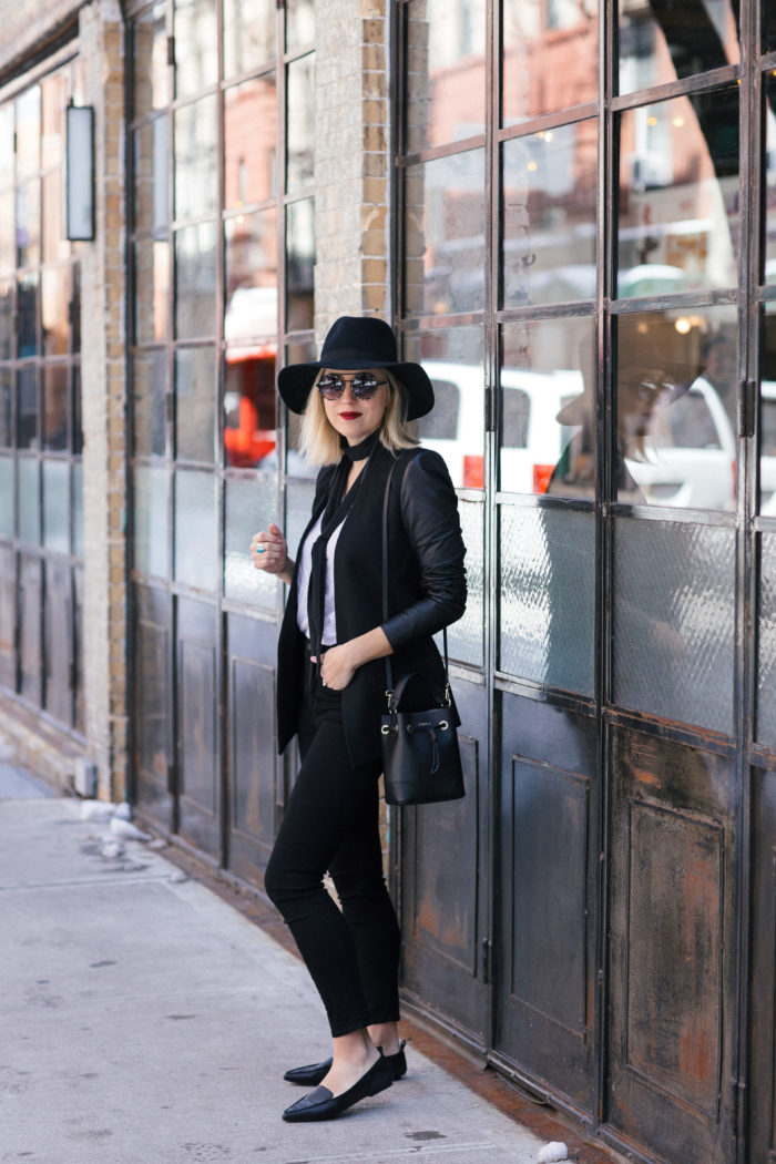 Janessa Leone Hat and Black Skinny Scarf 5