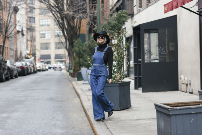 Wide leg overalls with black wide brim hat 2