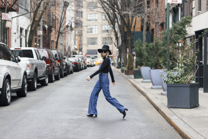 Wide leg overalls with black wide brim hat 3