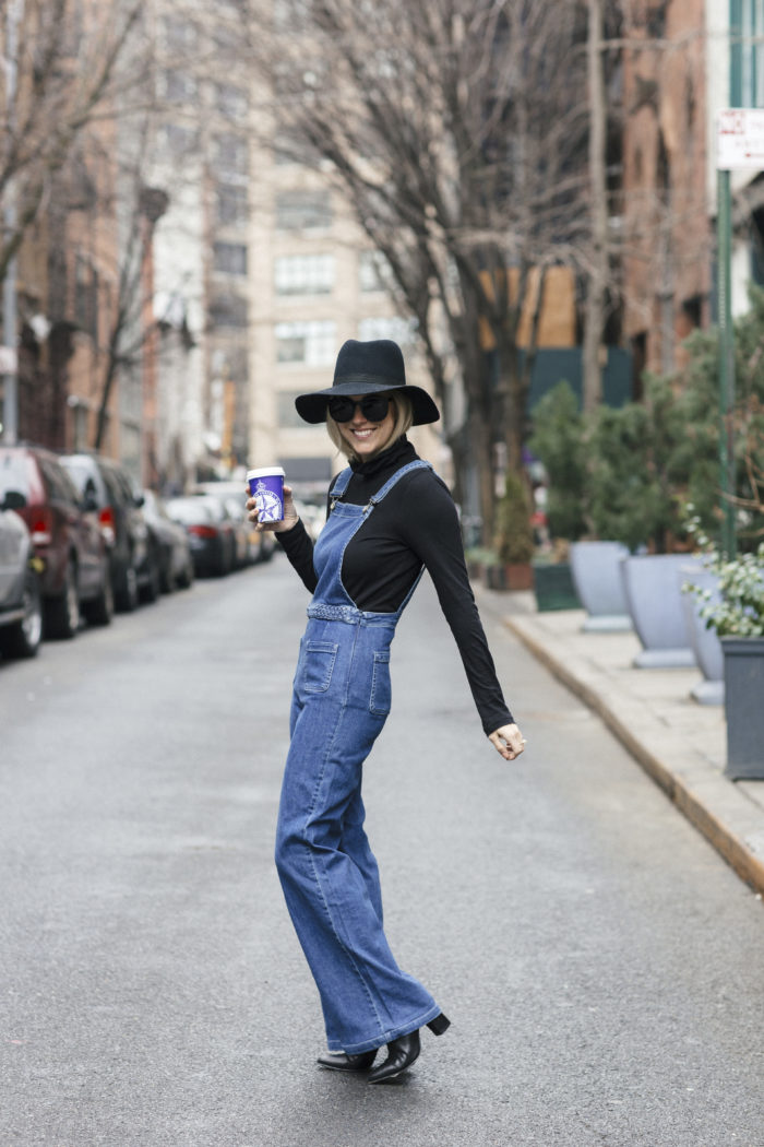 Wide leg overalls with black wide brim hat 5