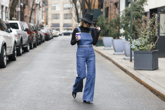 Wide leg overalls with black wide brim hat 6