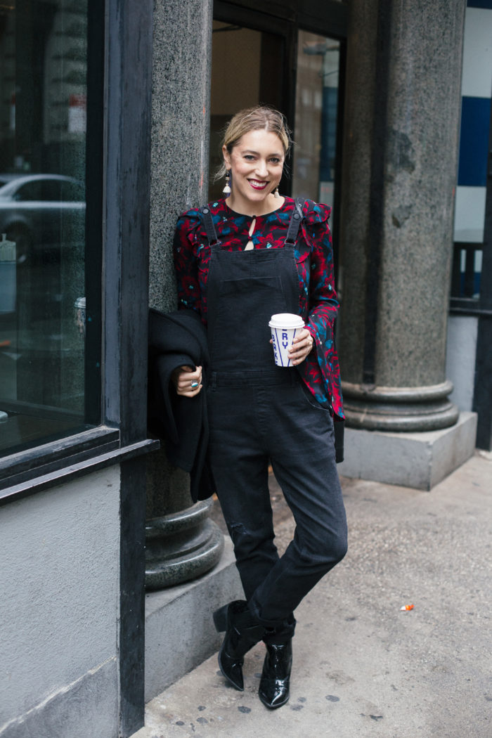 And Other Stories Floral Top with Black Overalls 1