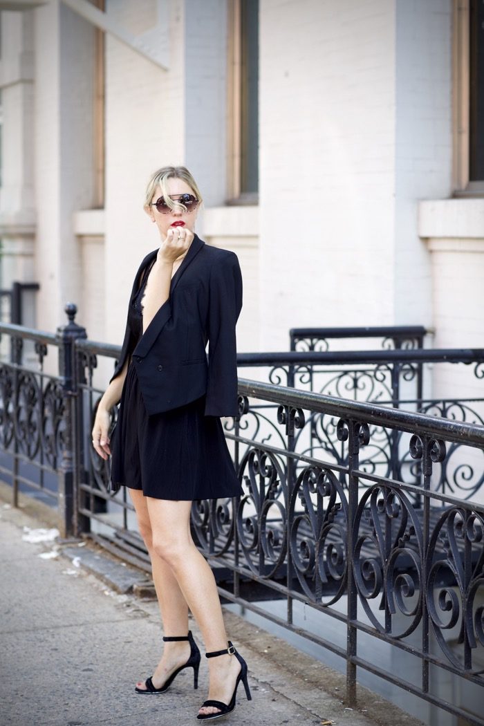 black romper with blazer 1