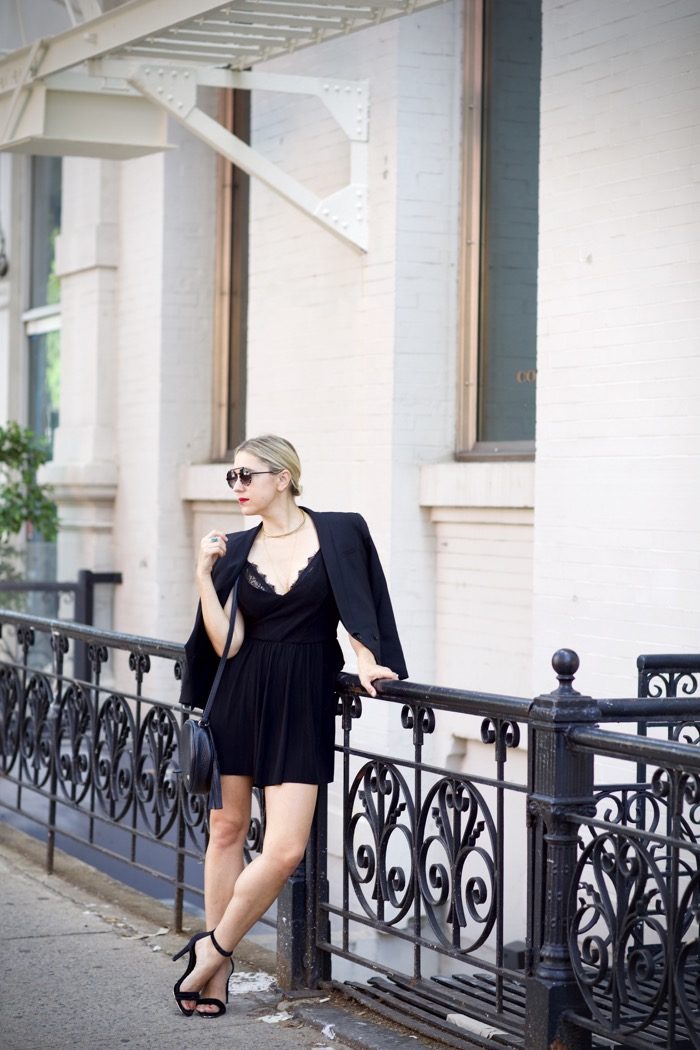 black romper with blazer 2